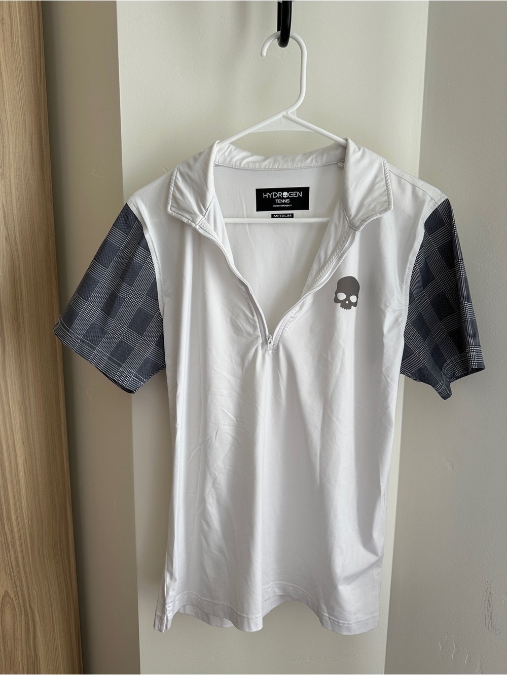 Hydrogen Tennis Half Zip Tech Tee White Blue Navy Skull Polo Shirt Men’s M